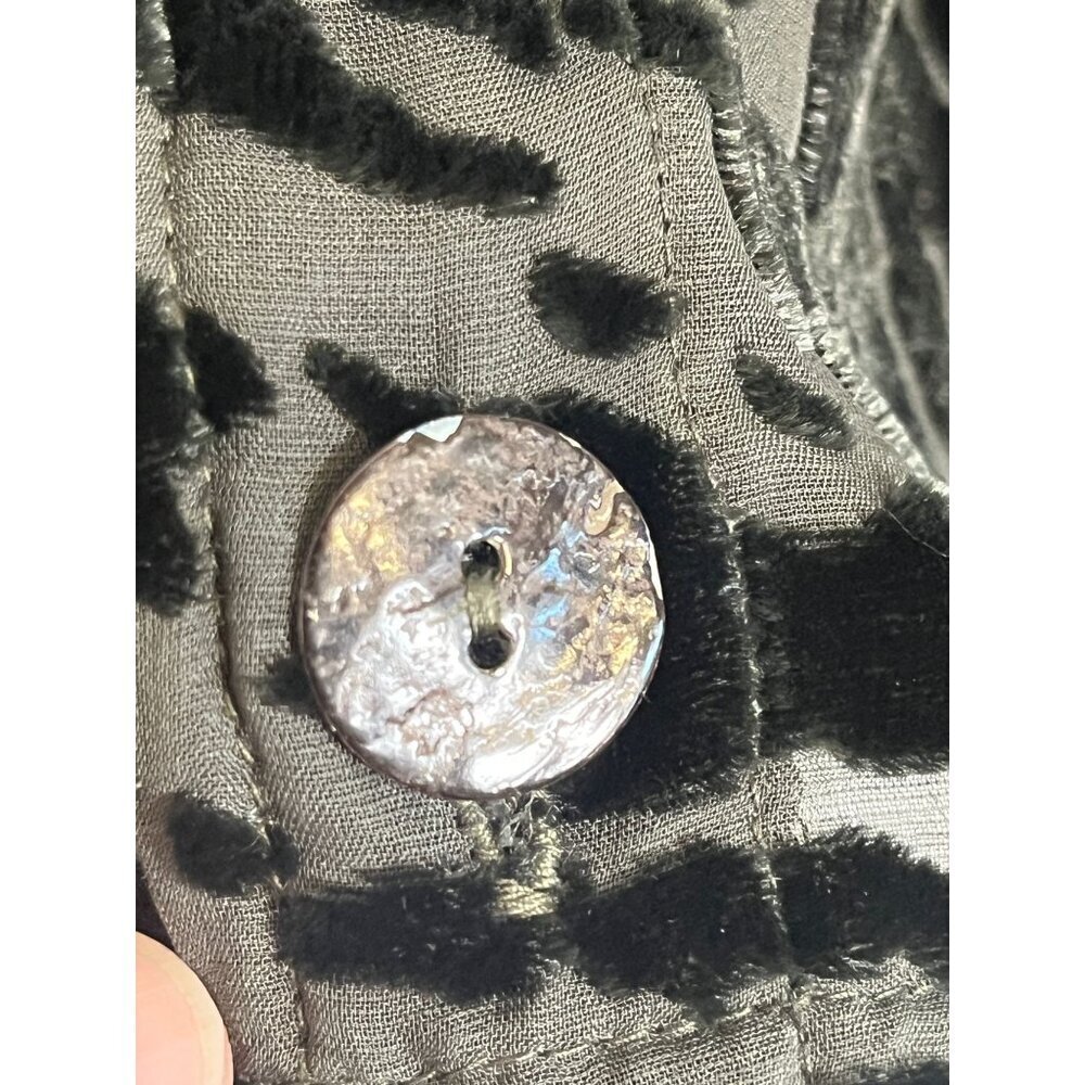 Animal Print Silk Burnout Shirt Black S Retro Neutral Preppy Classic Lagen Boho - Picture 8 of 10